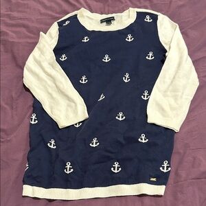 Tommy Hilfiger Navy and Cream Anchor Sweater Size S